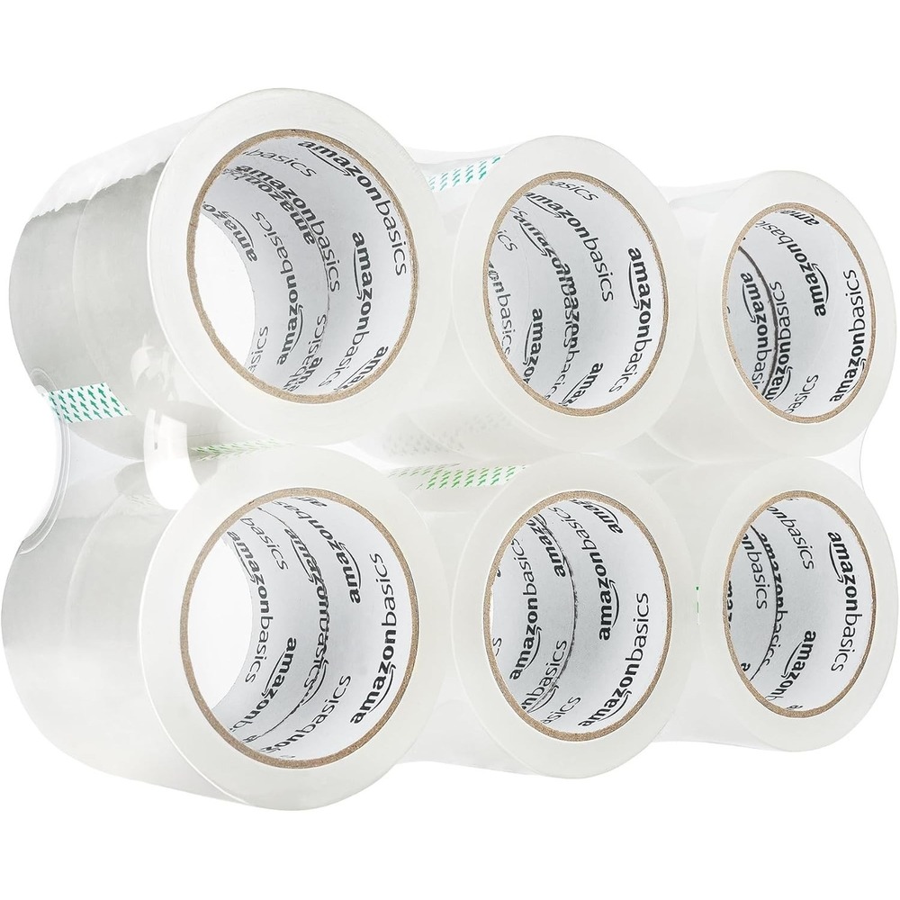 Package Sealing Tape 1.88 in x 54.6 yds Amazon Basics Clear Low Odor - 12 Pack